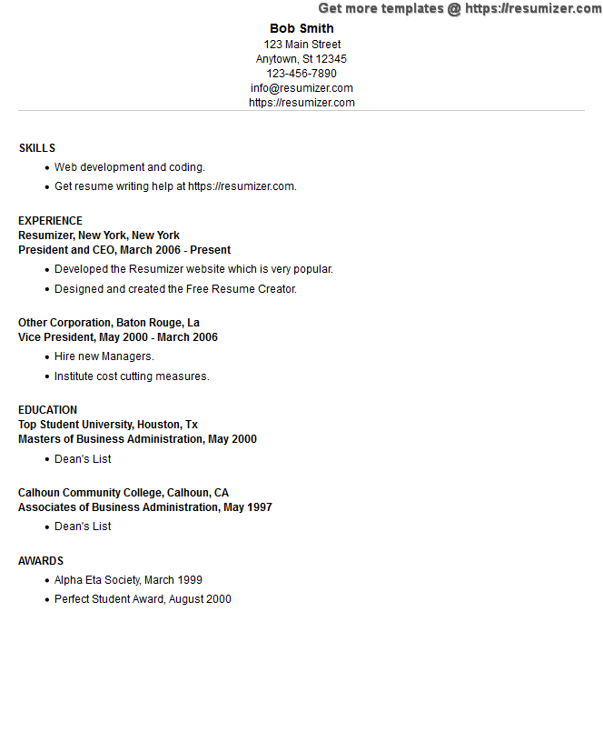 sample college resume
